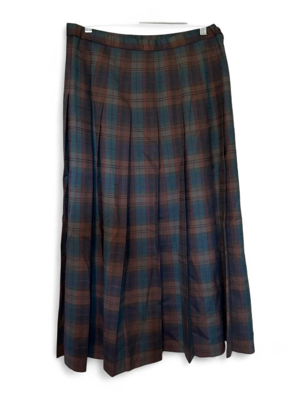 Pendleton Green and Brown Plaid A-Line Midi Skirt